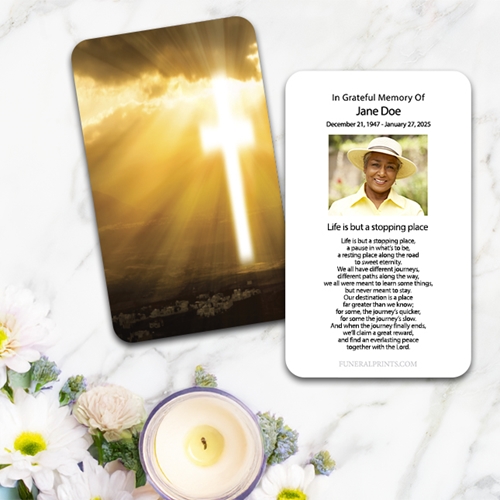 Show details for Cross in Sky Large Memorial Card (3" x 4.75")