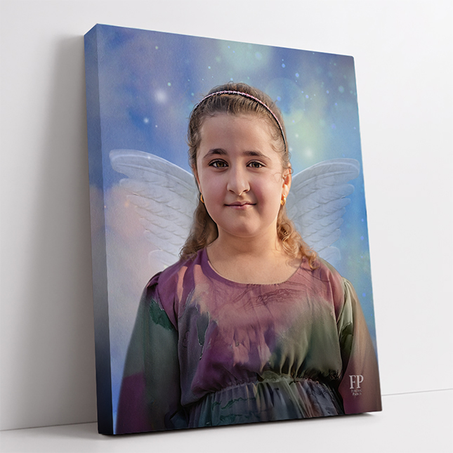 Show details for Wrapped Canvas Memorial Portrait - Zephyr Wings Lifescapes Background