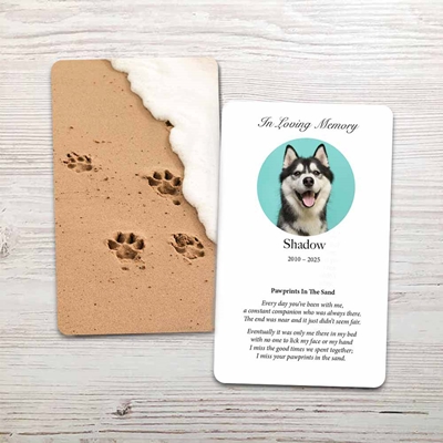 Show details for Paw Prints In The Sand Memorial Card