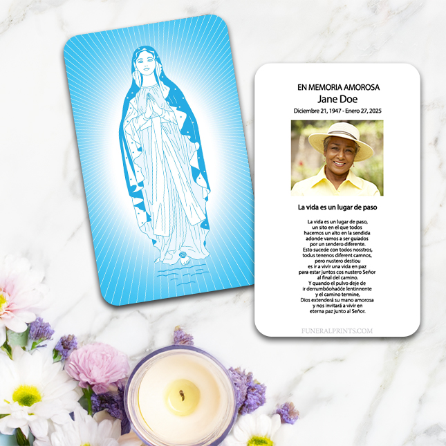 Show details for Virgin Mary 2 Spanish Prayer Card