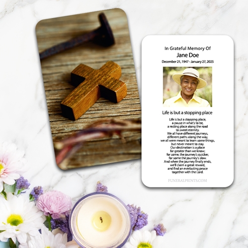 Show details for Cross & Nail Spanish Prayer Card