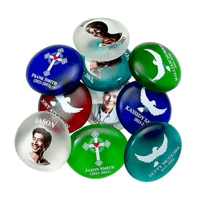 Show details for Frosted Teal Dove Memorial Stones