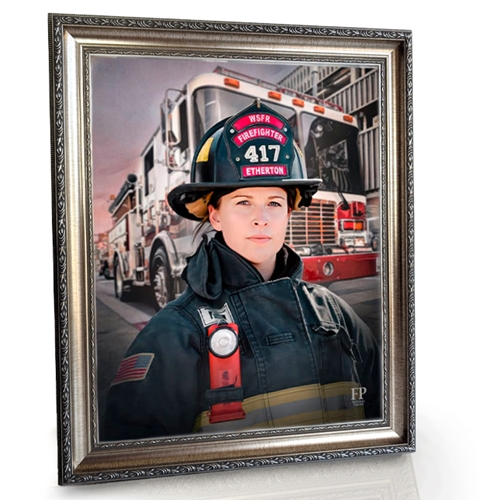 Show details for Framed Memorial Portrait - Guardian of the City Lifescape Background
