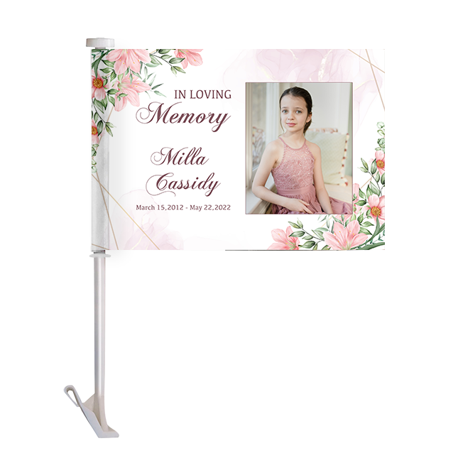 Show details for Pink Gold Floral Car Flag