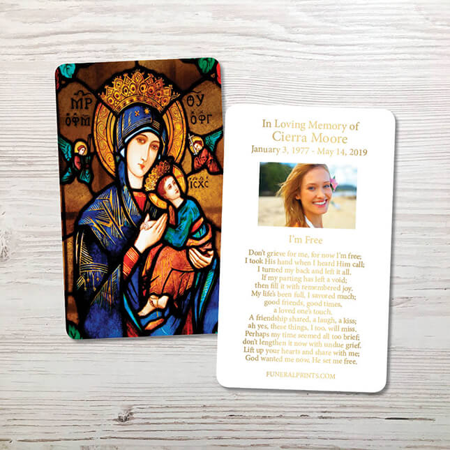 Our Lady Gold Foil Memorial Cards & Unique Funeral Keepsakes ...