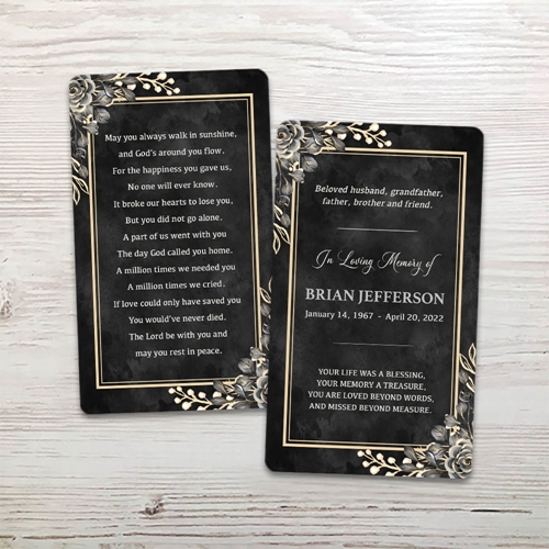 Picture of Black Floral Border Memorial Card