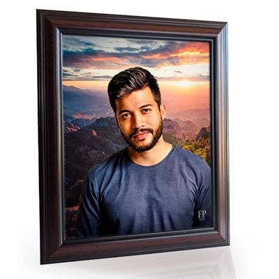 Show details for Framed Memorial Portrait - Ember Peaks Lifescape Background
