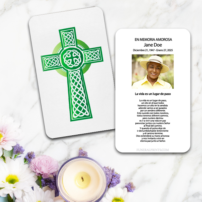 Show details for XX Green Celtic Cross Spanish Prayer Card