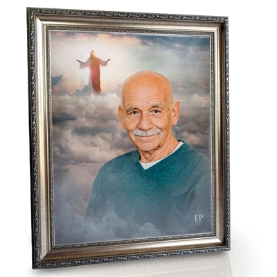 Show details for Framed Memorial Portrait - Open Arms Lifescapes Background