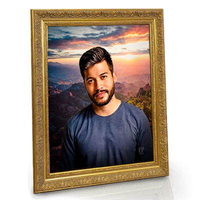 Show details for Framed Memorial Portrait - Ember Peaks Lifescape Background