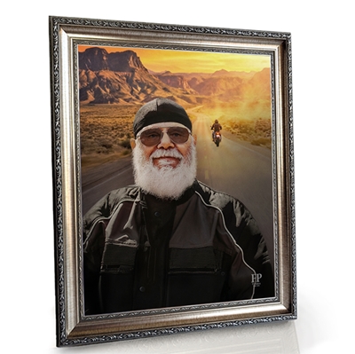 Show details for Framed Memorial Portrait - Riding into the Sunset Lifescapes Background