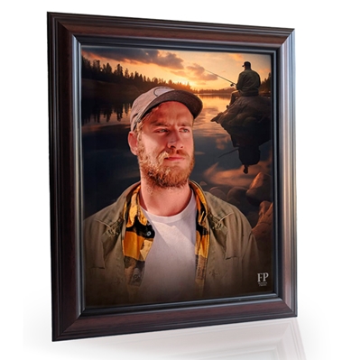Show details for Framed Memorial Portrait - Fishermans Reflection Lifescape Background