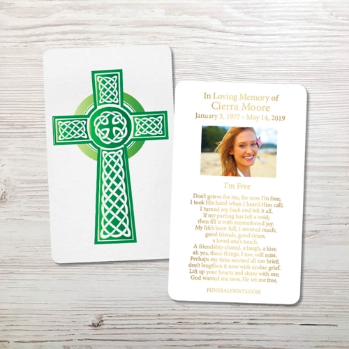 Picture of Green Celtic Cross Gold Foil Memorial Card