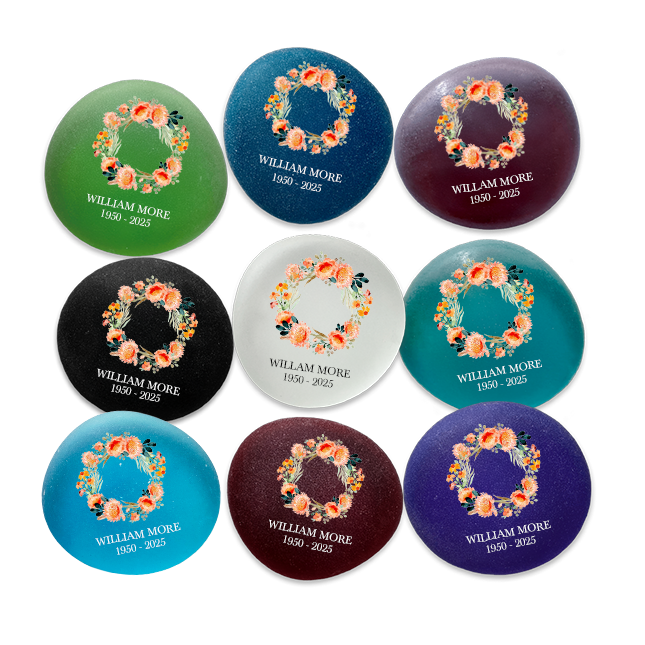 Show details for Multicolor Frosted Assortment Floral Wreath Fall Colors Memorial Stone