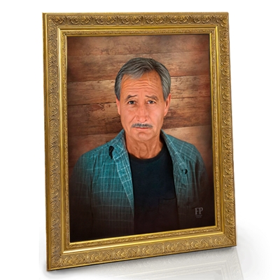 Show details for Framed Memorial Portrait - Rustic Wood Lifescapes Background