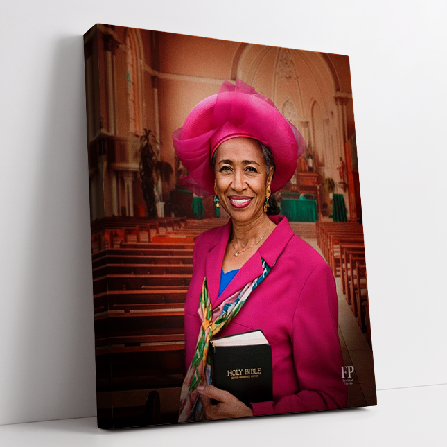 Show details for Wrapped Canvas Memorial Portrait - Echoes of Faith Lifescapes Background