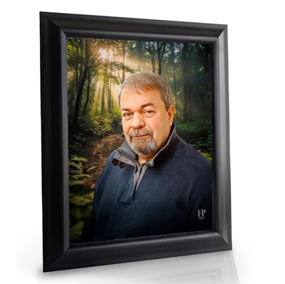 Show details for Framed Memorial Portrait - Forest Symphony Background