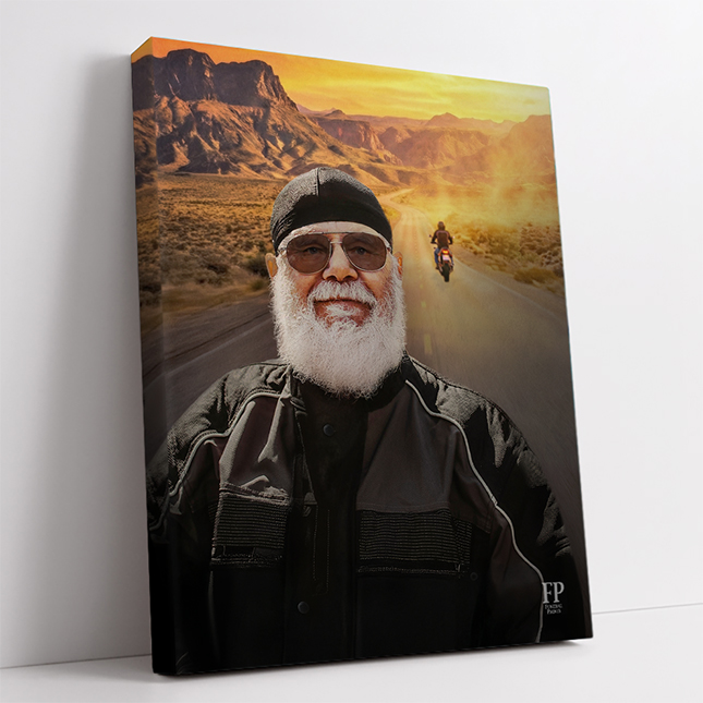 Show details for Wrapped Canvas Memorial Portrait - Riding into the Sunset Lifescapes Background