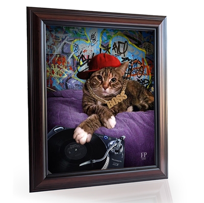 Show details for Framed Memorial Portrait - Curious Cat with Choice of Backgrounds