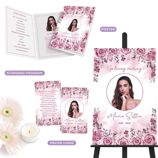 Show details for Pink Floral Border Memorial Package