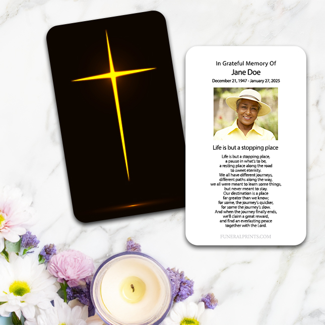Show details for Glowing Cross Spanish Prayer Card