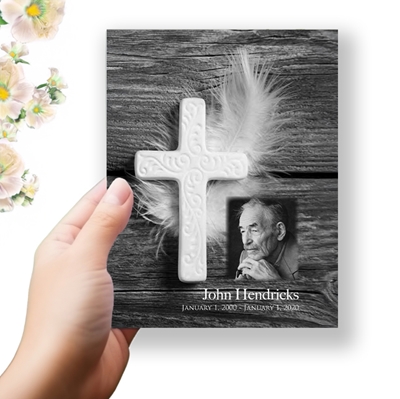 Show details for Feather Cross Funeral Program 