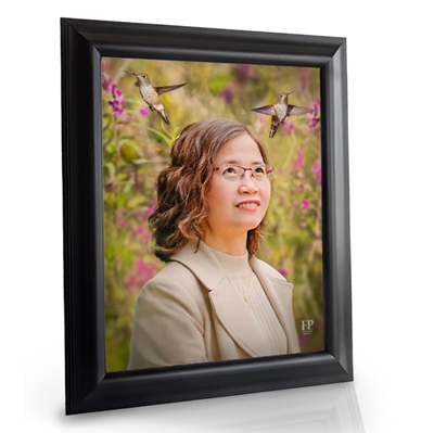 Show details for Framed Memorial Portrait - Hummingbird Dance Background