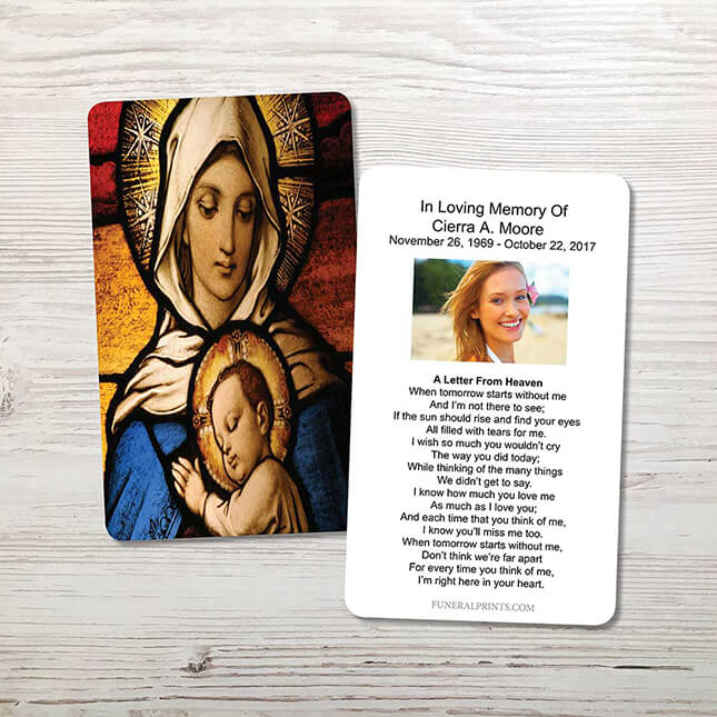 Virgin Mary with Baby Jesus Memorial Card - Custom Funeral Cards ...