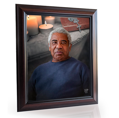 Show details for Framed Memorial Portrait - Concrete Alter Lifescape Background