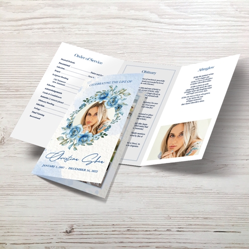Picture of Blue Round Floral Trifold Program 