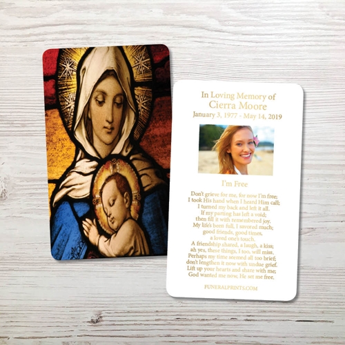 Picture of Virgin Mary with Baby Jesus Gold Foil Memorial Card