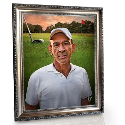 Show details for Framed Memorial Portrait - Emerald Fairway Lifescape Background