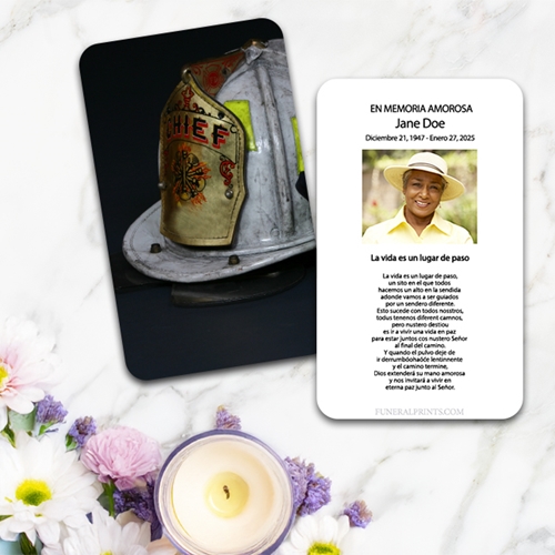 Show details for Fire Helmet 2 Spanish Prayer Card