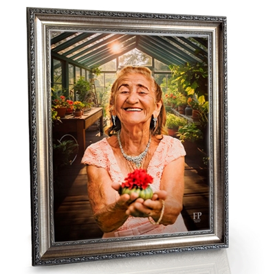 Show details for Framed Memorial Portrait - Gardeners Happy Place Lifescape Background