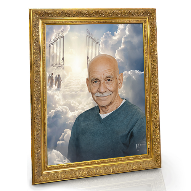 Show details for Framed Memorial Portrait - Pearly Gates Lifescape Background