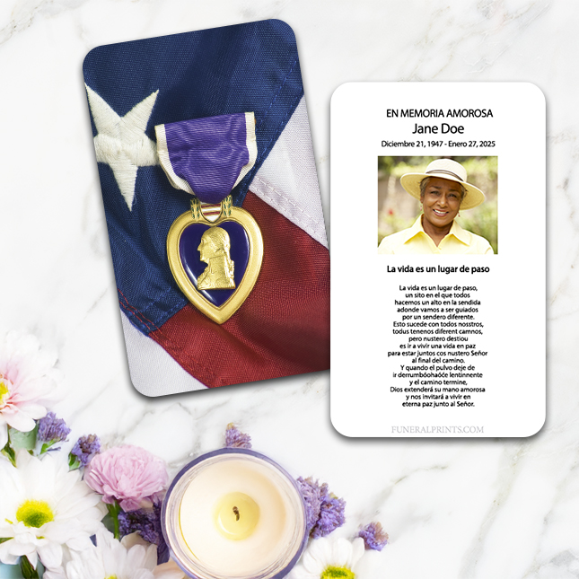 Show details for Purple Heart Spanish Prayer Card