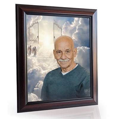 Show details for Framed Memorial Portrait - Pearly Gates Lifescape Background