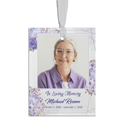 Show details for Purple Gold Floral Rectangle Ornament