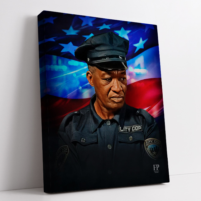 Show details for Wrapped Canvas Memorial Portrait - Fallen Guardian Lifescape Background