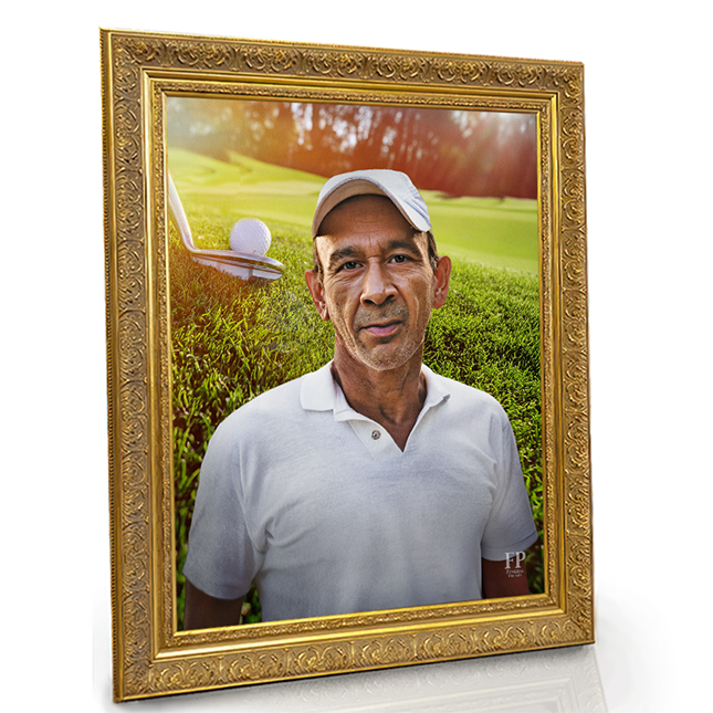 Show details for Framed Memorial Portrait - Emerald Fairway Lifescape Background