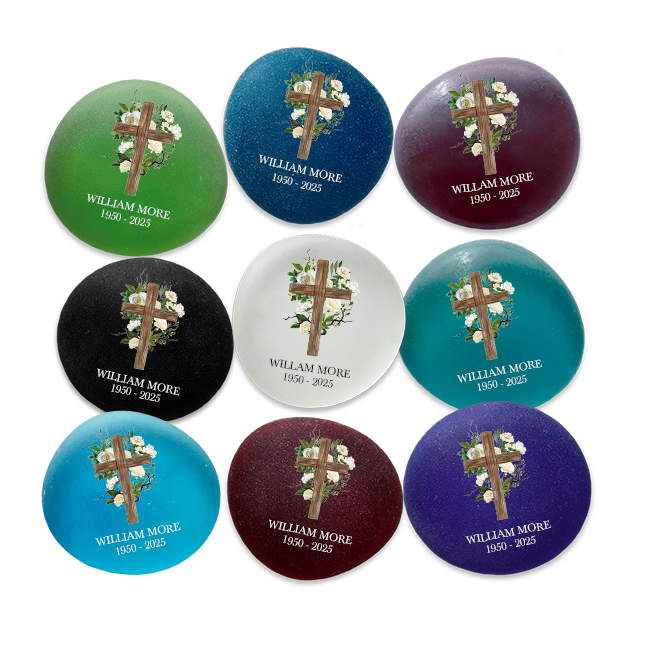 Show details for Multicolor Frosted Assortment White Flowers Cross Memorial Stone