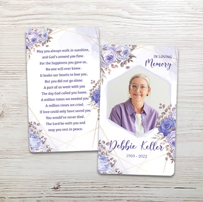 Purple Gold Floral Memorial Card - Custom Funeral Cards | FuneralPrints.com