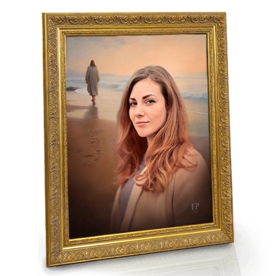 Show details for Framed Memorial Portrait - Footprints of Faith Lifescape Background