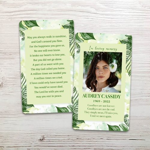 Picture of Green Leaf Watercolor Memorial Card