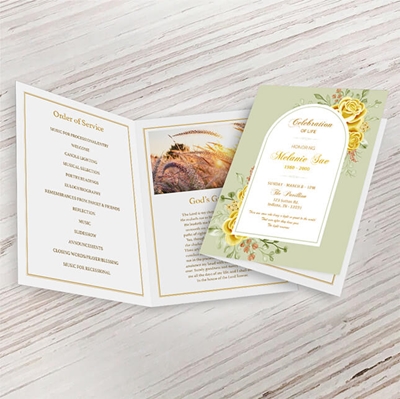 Show details for Yellow Floral Border Funeral Program 
