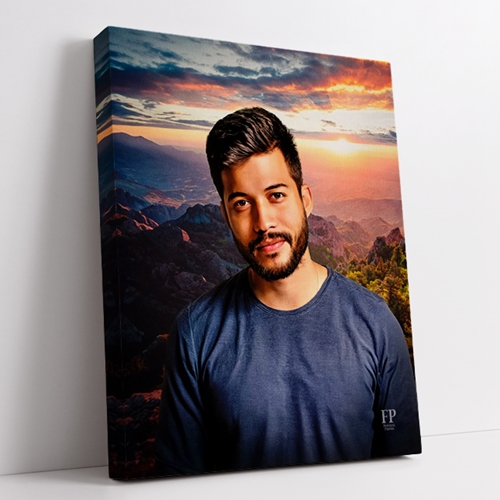 Show details for Wrapped Canvas Memorial Portrait - Ember Peaks Lifescapes Background