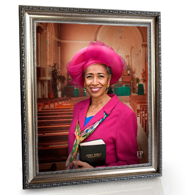 Show details for Framed Memorial Portrait - Echoes of Faith Lifescape Background