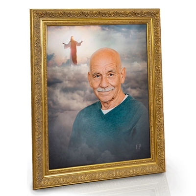 Show details for Framed Memorial Portrait - Open Arms Lifescapes Background