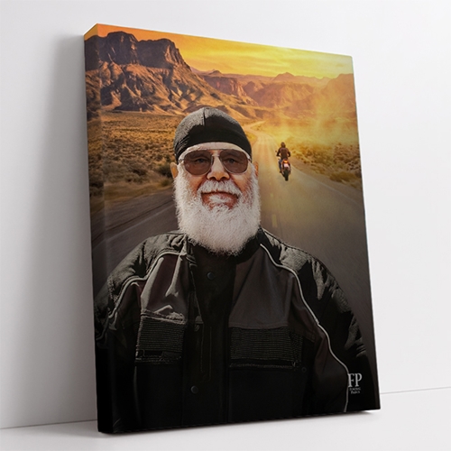 Show details for Wrapped Canvas Memorial Portrait - Riding into the Sunset Lifescapes Background